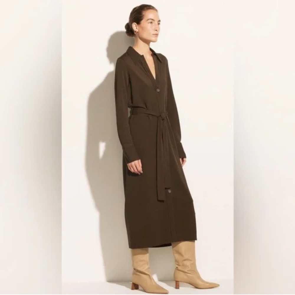 VINCE Long Sleeve Button Front Belted Shirt Dress Brown Size XL NWT
